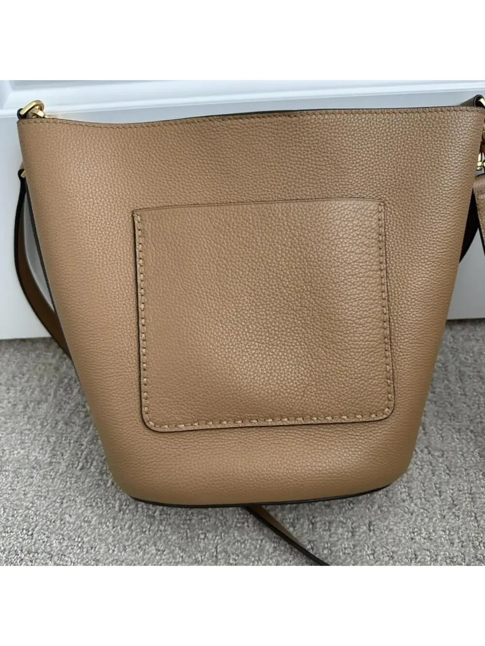 Tory Burch McGraw Leather Bucket Bag Tiramisu Brown Gold Hardware